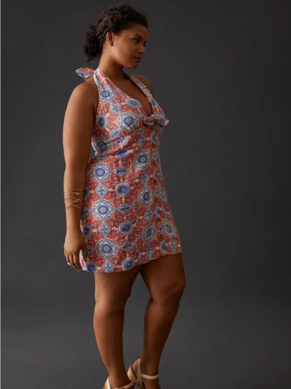 Anthropologie Maeve Tie Front Printed Halter Mini Dress NWT - Picture 4 of 9